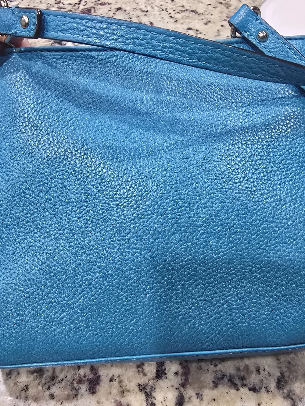 Kate Spade New York Tiffany Blue Pebbled Leather Crossbody Bag Gold Zip